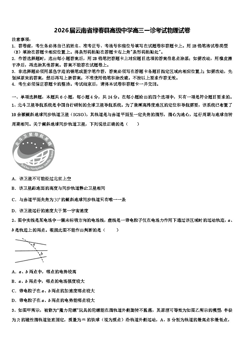 2026届云南省绿春县高级中学高三一诊考试物理试卷含解析第1页