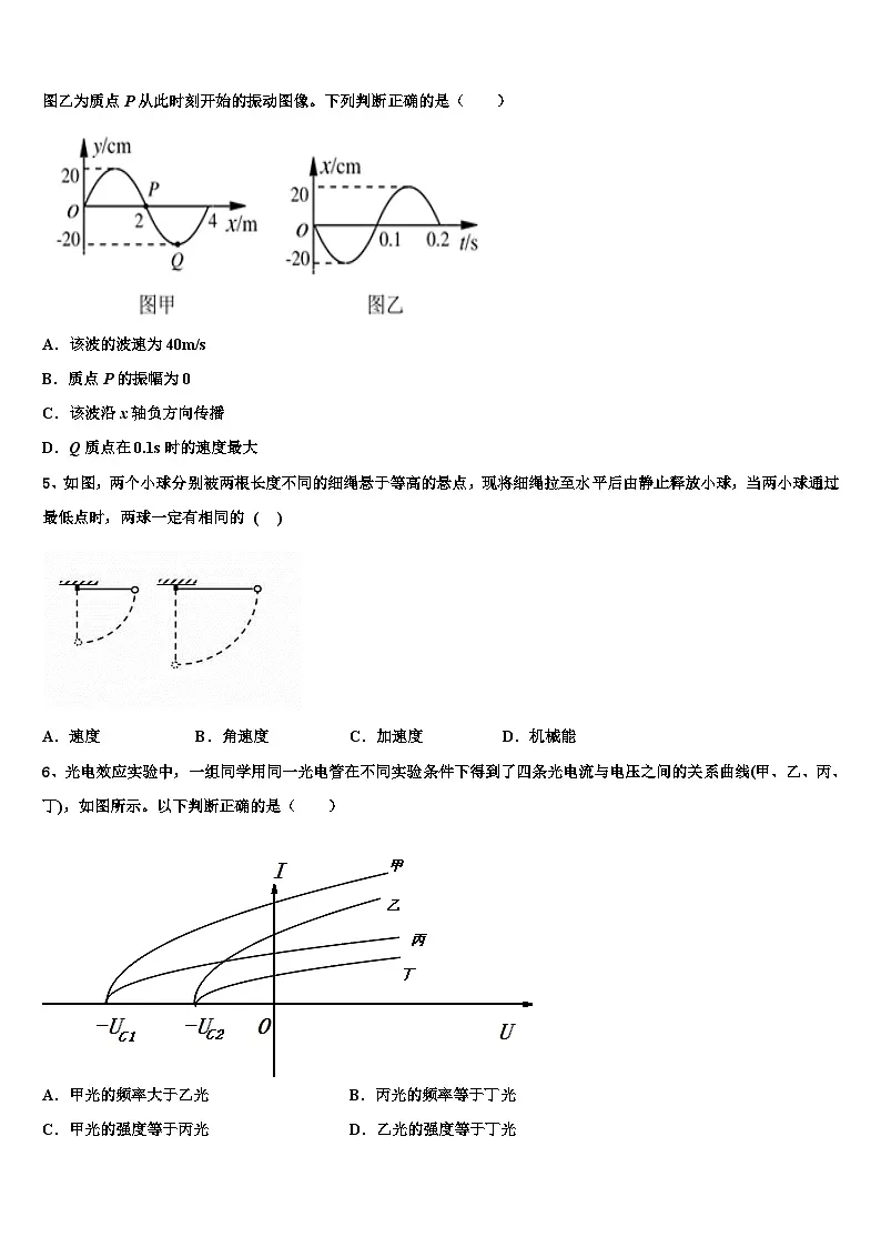 2026届云南省普洱市二中高三第二次调研物理试卷含解析第2页
