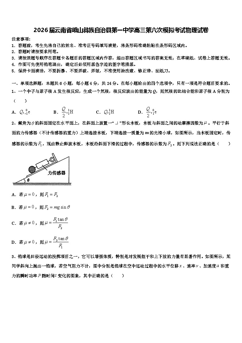 2026届云南省峨山彝族自治县第一中学高三第六次模拟考试物理试卷含解析第1页