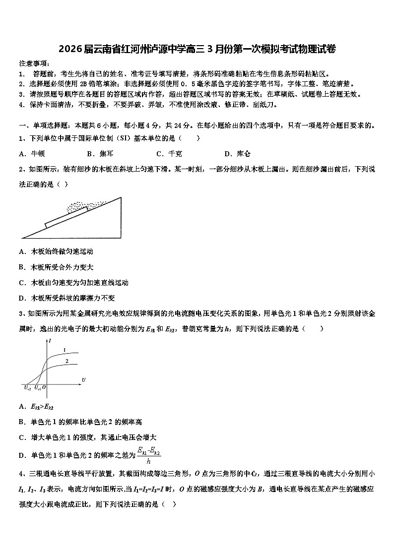 2026届云南省红河州泸源中学高三3月份第一次模拟考试物理试卷含解析第1页