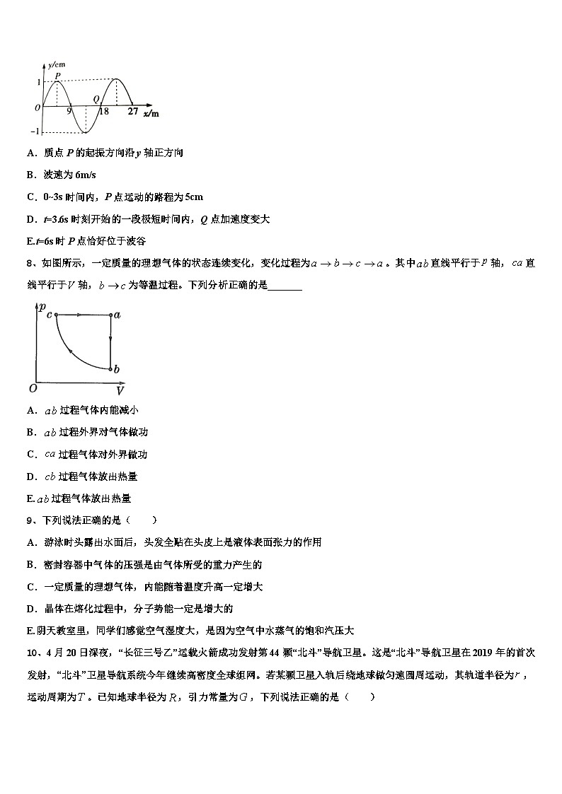 2026届云南省红河州泸源中学高三3月份第一次模拟考试物理试卷含解析第3页