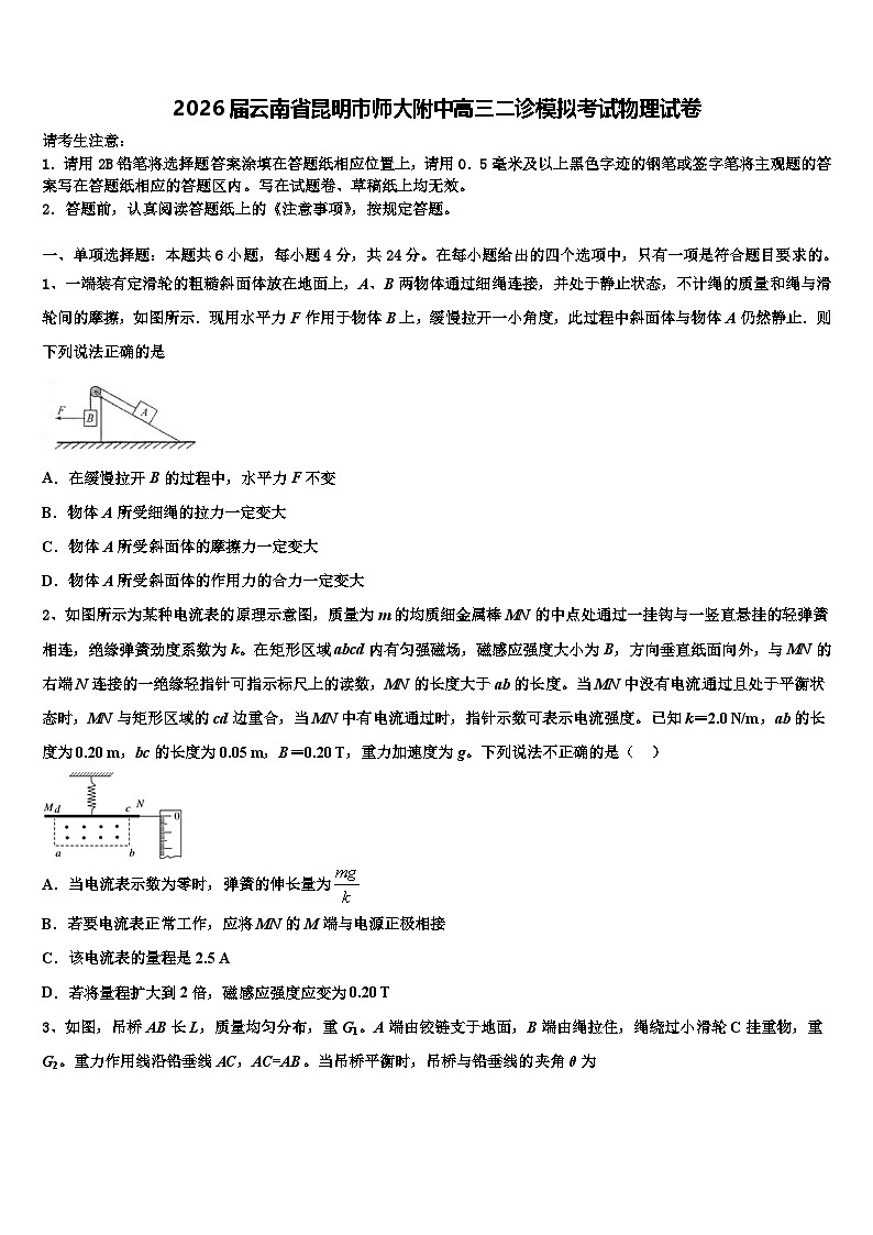 2026届云南省昆明市师大附中高三二诊模拟考试物理试卷含解析第1页