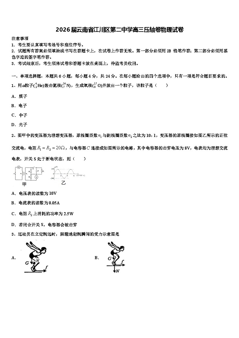 2026届云南省江川区第二中学高三压轴卷物理试卷含解析第1页