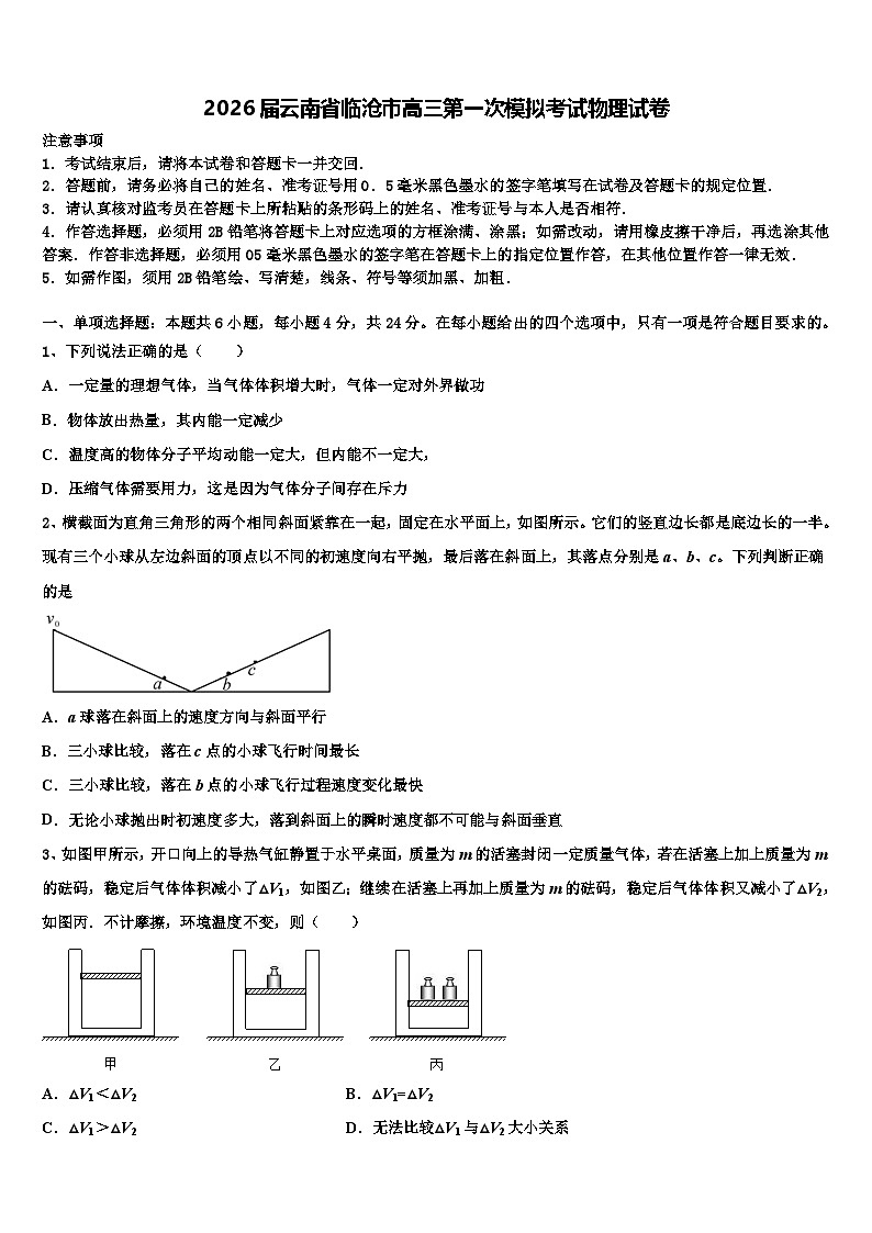 2026届云南省临沧市高三第一次模拟考试物理试卷含解析第1页