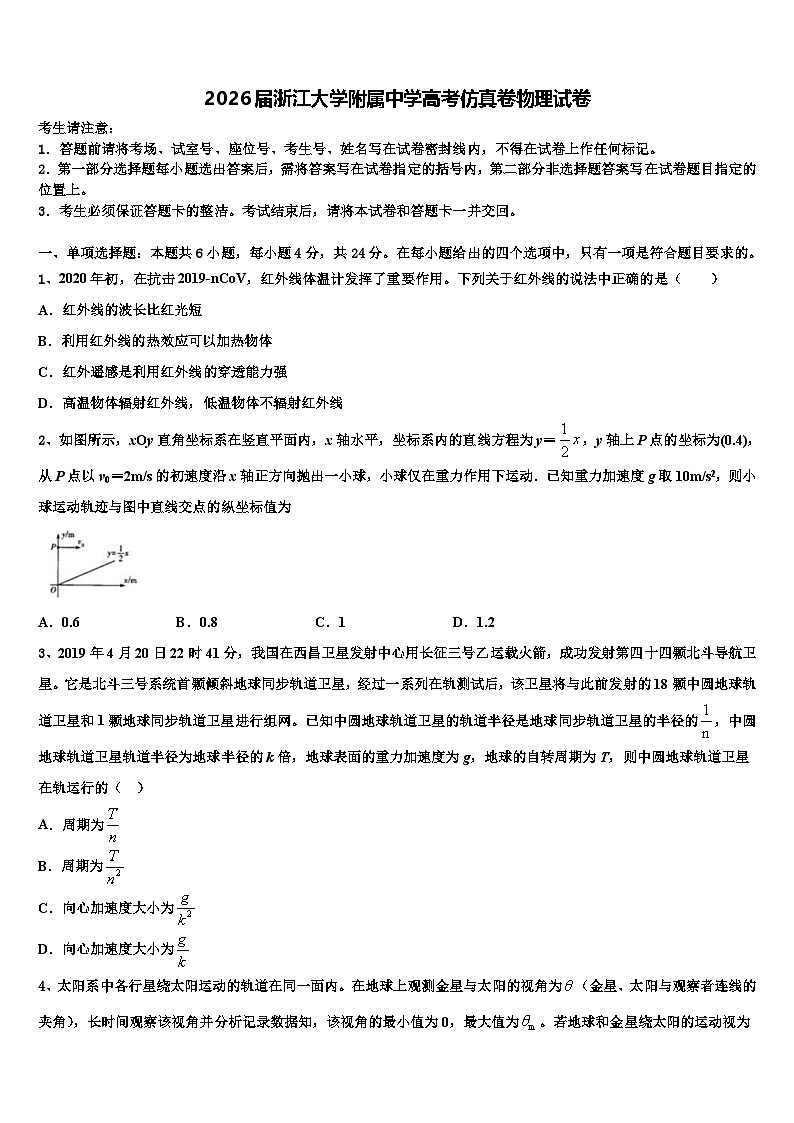2026届浙江大学附属中学高考仿真卷物理试卷含解析第1页