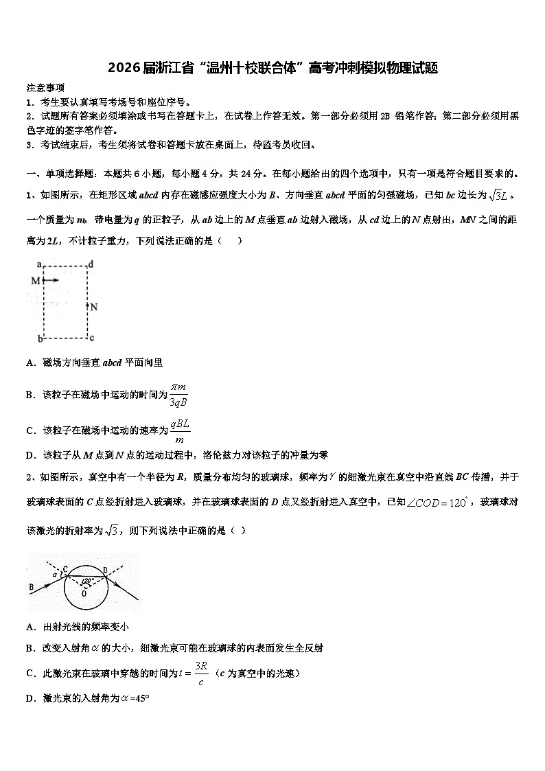 2026届浙江省“温州十校联合体”高考冲刺模拟物理试题含解析第1页