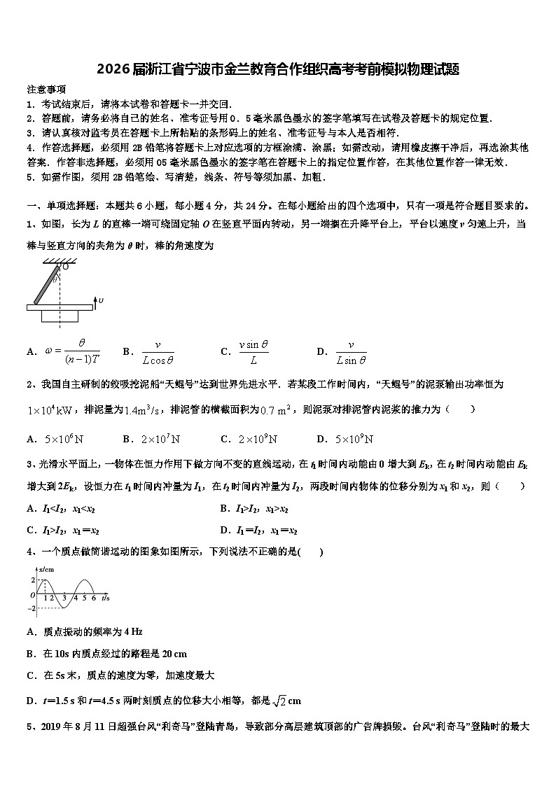 2026届浙江省宁波市金兰教育合作组织高考考前模拟物理试题含解析第1页