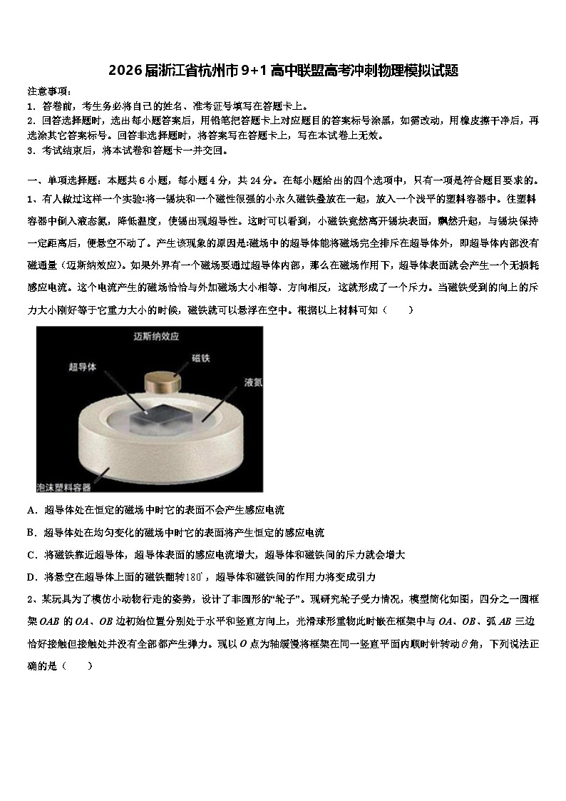 2026届浙江省杭州市9+1高中联盟高考冲刺物理模拟试题含解析第1页