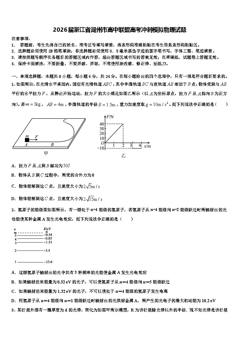 2026届浙江省湖州市高中联盟高考冲刺模拟物理试题含解析第1页