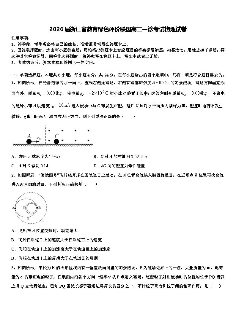 2026届浙江省教育绿色评价联盟高三一诊考试物理试卷含解析第1页