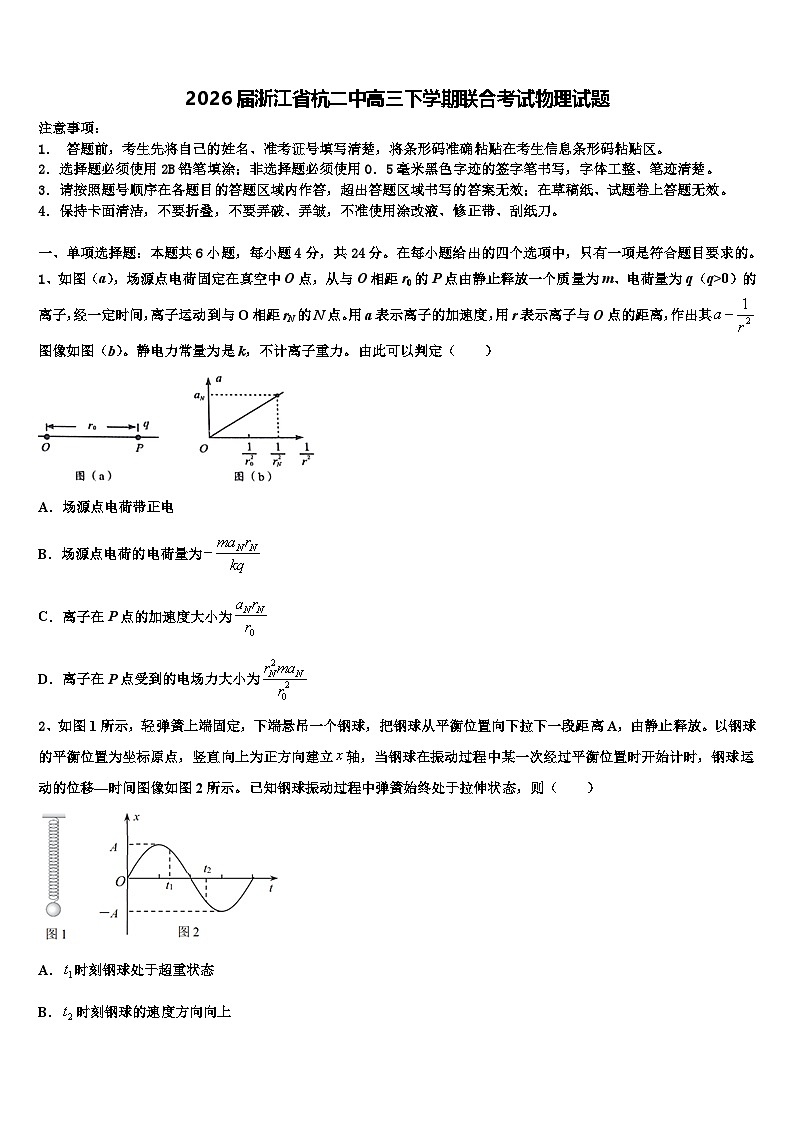 2026届浙江省杭二中高三下学期联合考试物理试题含解析第1页