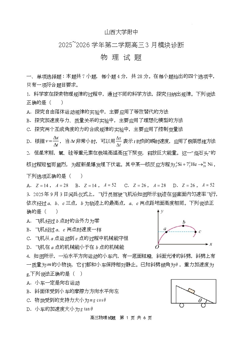 山西大学附属中学校2026届高三3月月考物理试题 物理试题第1页