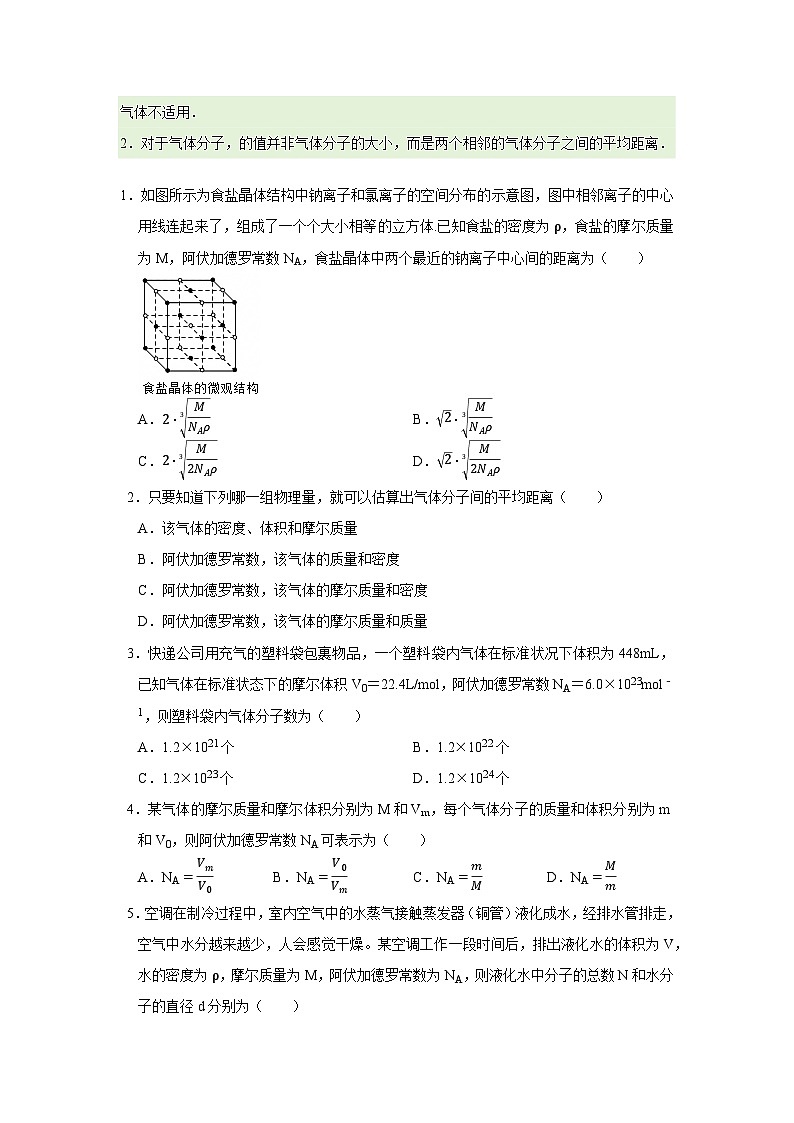 第1章第1.1节  物质是由大量分子组成的 高中物理选择性必修三同步讲义（粤科版2019）（原卷版）第2页