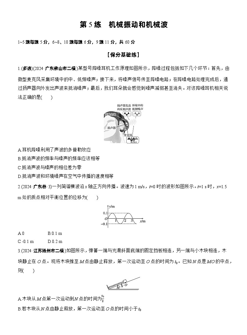 2026步步高-高三大二轮专题复习物理习题_第一篇　专题一　第5练　机械振动和机械波（含解析）第1页