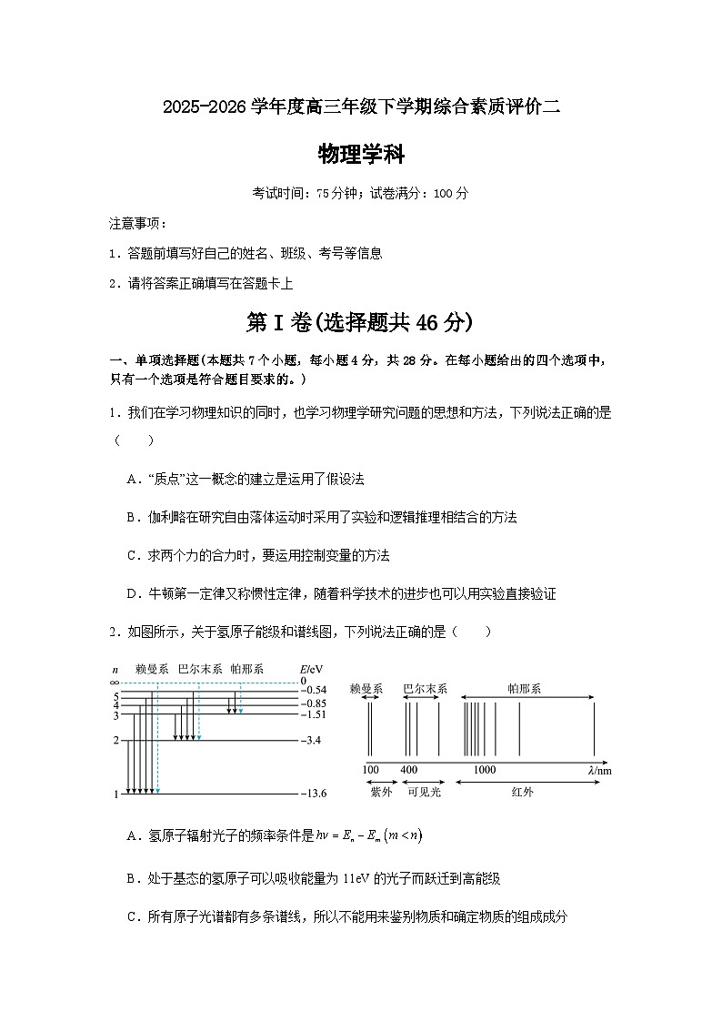 2025-2026学年度高三年级下学期综合素质评价二物理试卷第1页