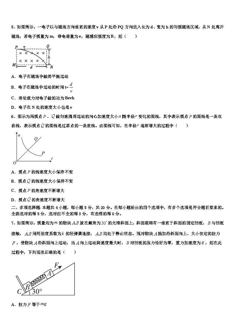 2026届浙江省绍兴市诸暨市高考物理全真模拟密押卷含解析第2页