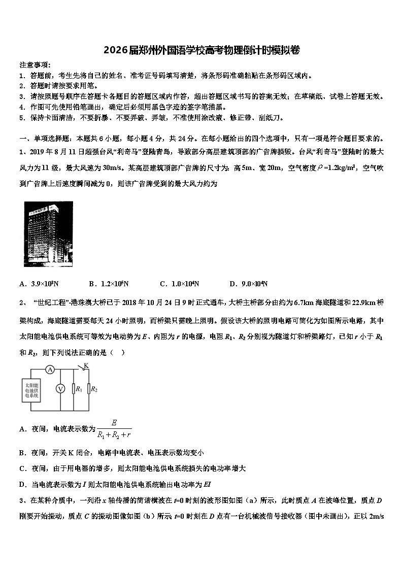 2026届郑州外国语学校高考物理倒计时模拟卷含解析第1页