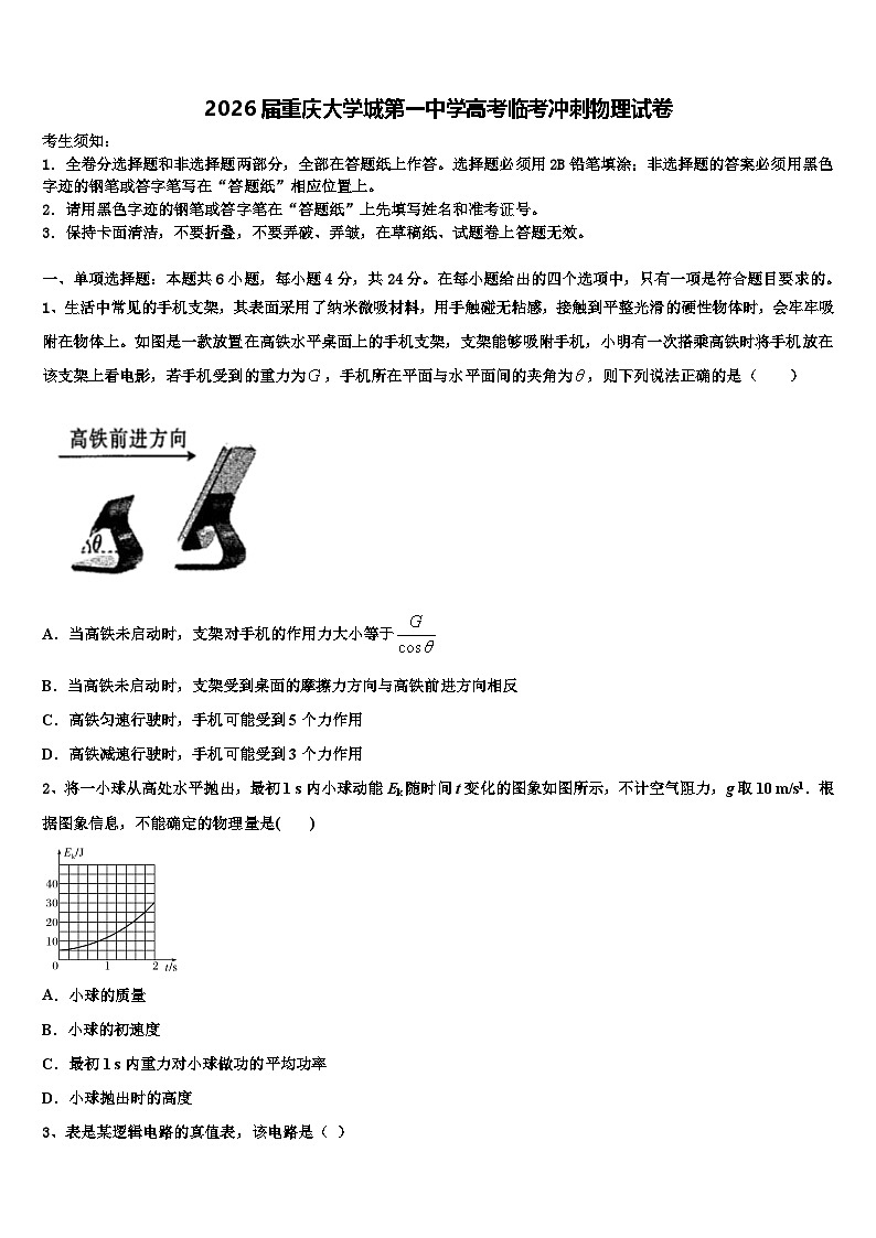 2026届重庆大学城第一中学高考临考冲刺物理试卷含解析第1页