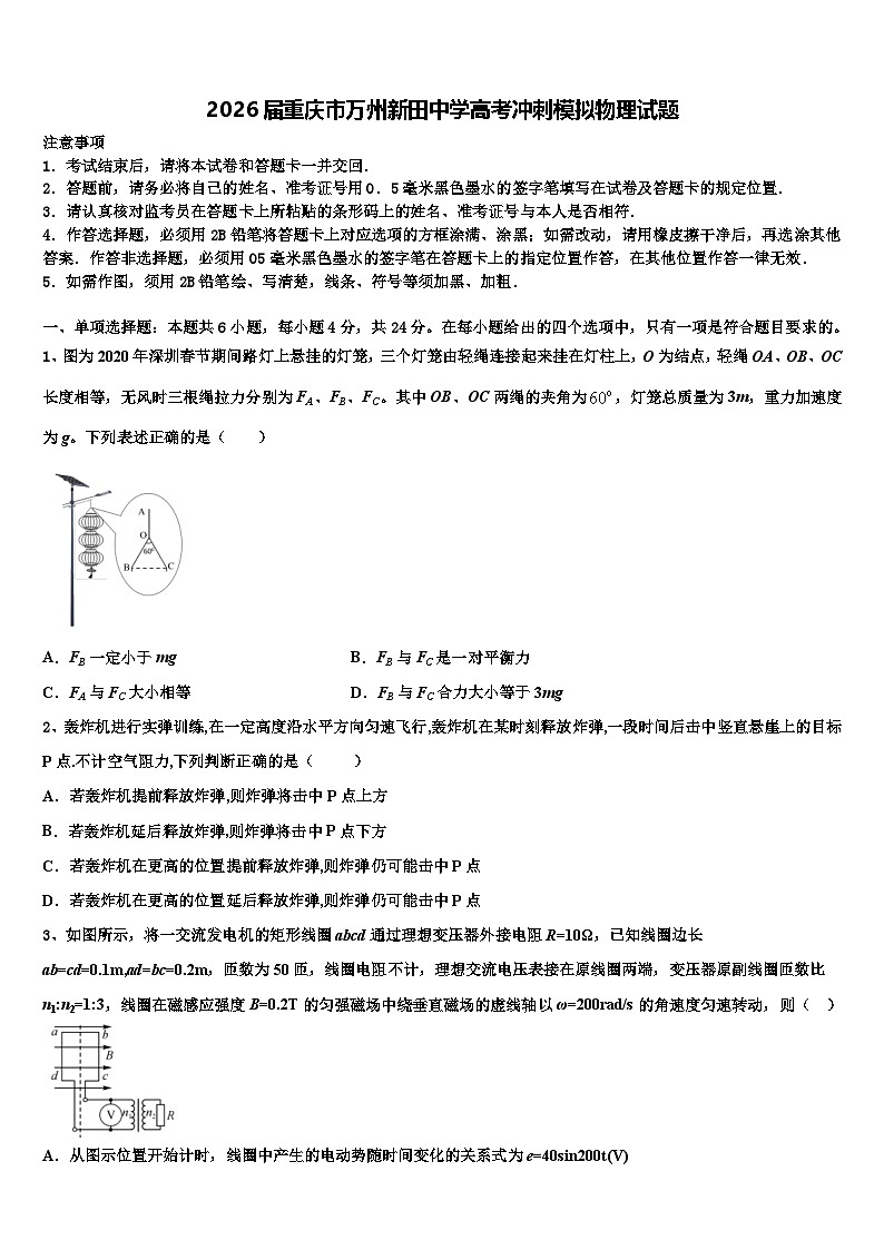 2026届重庆市万州新田中学高考冲刺模拟物理试题含解析第1页