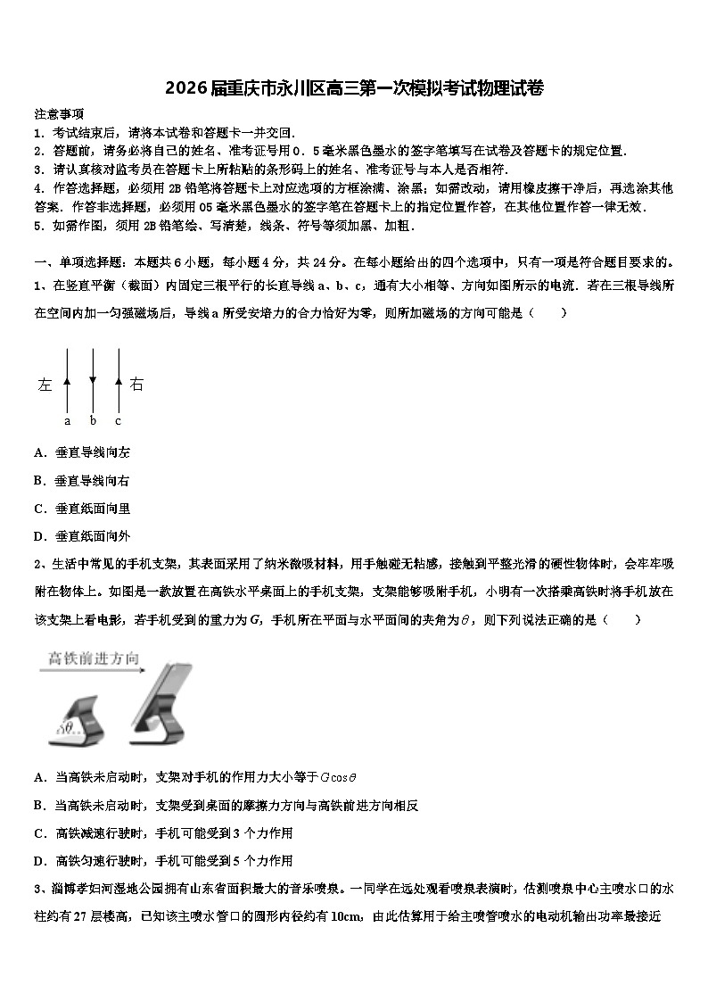 2026届重庆市永川区高三第一次模拟考试物理试卷含解析第1页