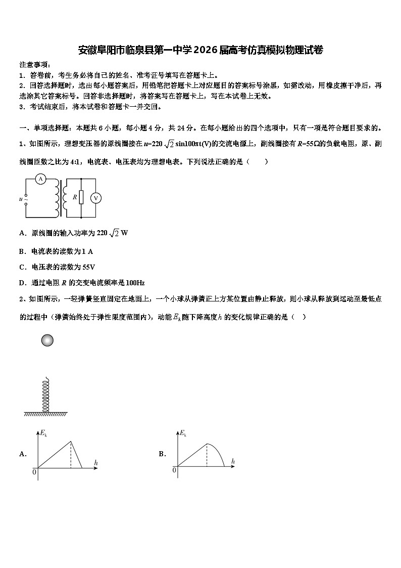 安徽阜阳市临泉县第一中学2026届高考仿真模拟物理试卷含解析第1页