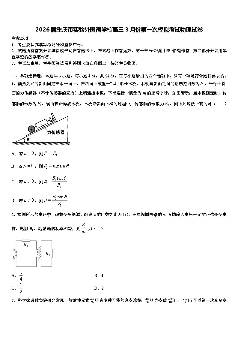 2026届重庆市实验外国语学校高三3月份第一次模拟考试物理试卷含解析第1页