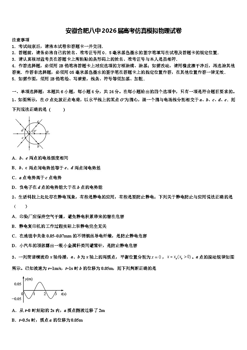 安徽合肥八中2026届高考仿真模拟物理试卷含解析第1页