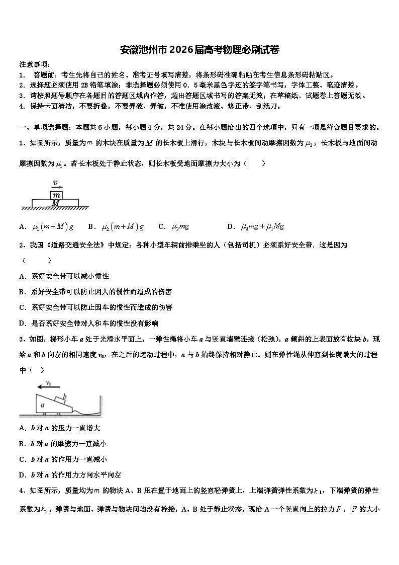 安徽池州市2026届高考物理必刷试卷含解析第1页