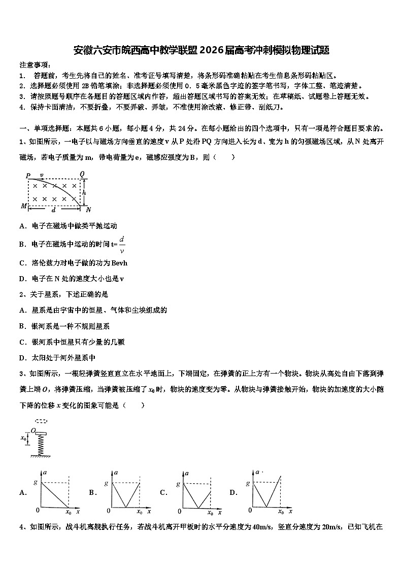 安徽六安市皖西高中教学联盟2026届高考冲刺模拟物理试题含解析第1页