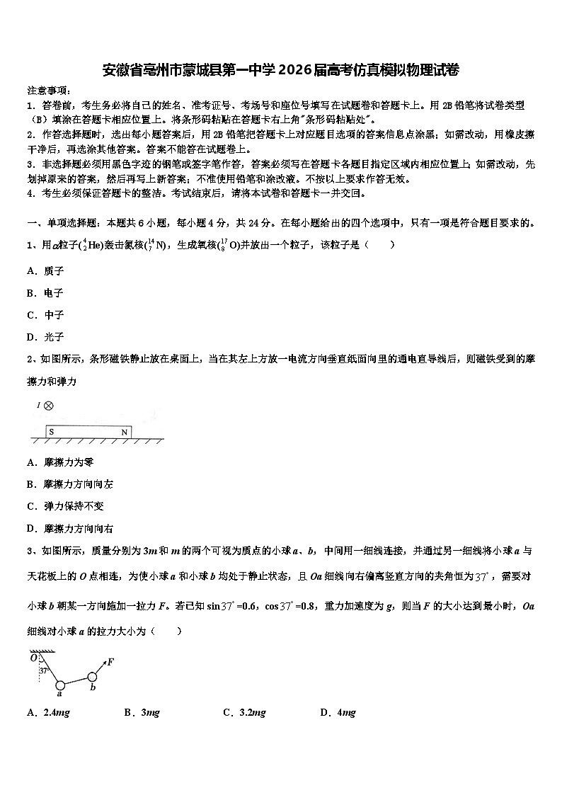 安徽省亳州市蒙城县第一中学2026届高考仿真模拟物理试卷含解析第1页