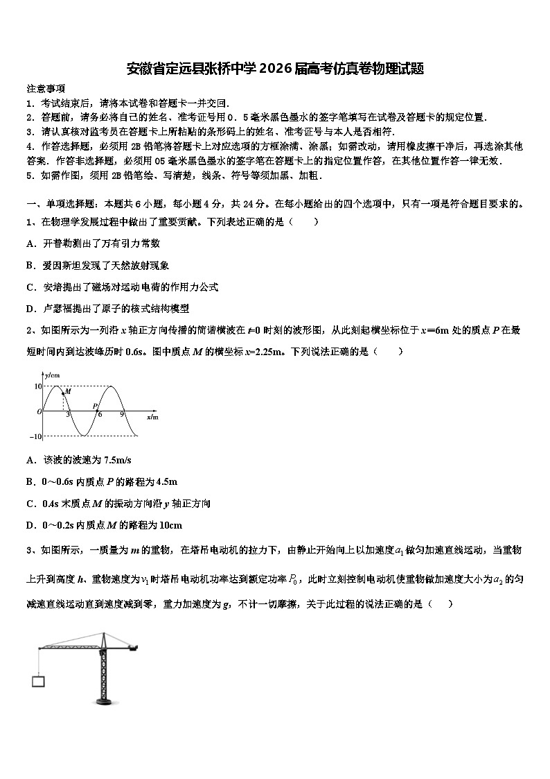 安徽省定远县张桥中学2026届高考仿真卷物理试题含解析第1页