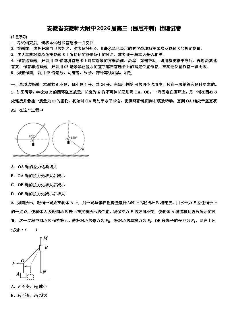 安徽省安徽师大附中2026届高三（最后冲刺）物理试卷含解析第1页