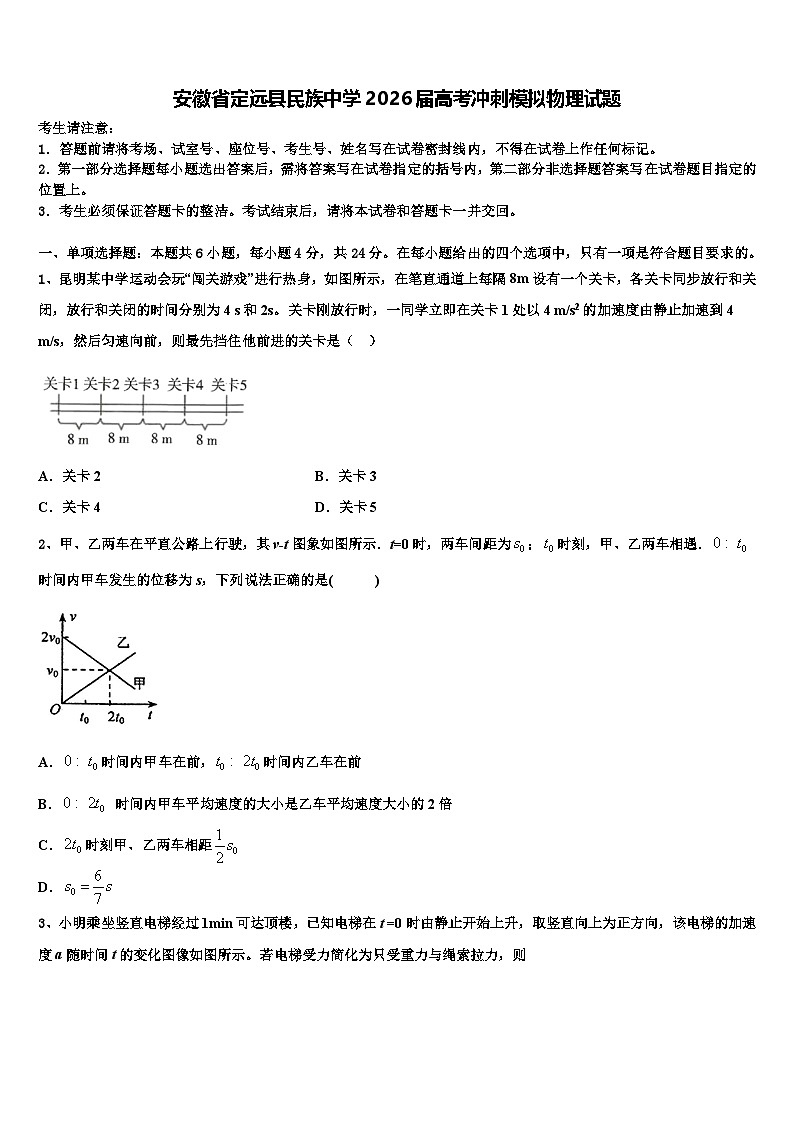 安徽省定远县民族中学2026届高考冲刺模拟物理试题含解析第1页