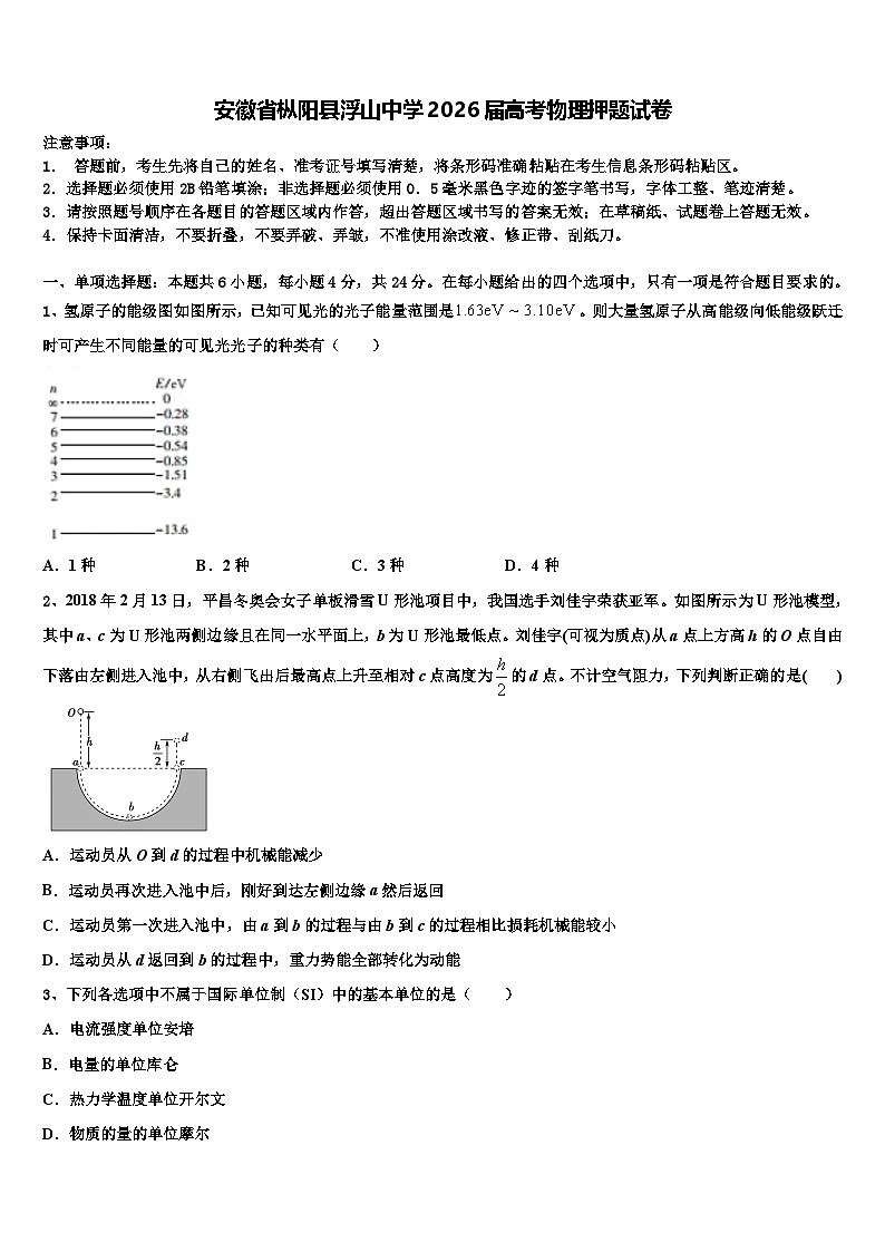 安徽省枞阳县浮山中学2026届高考物理押题试卷含解析第1页