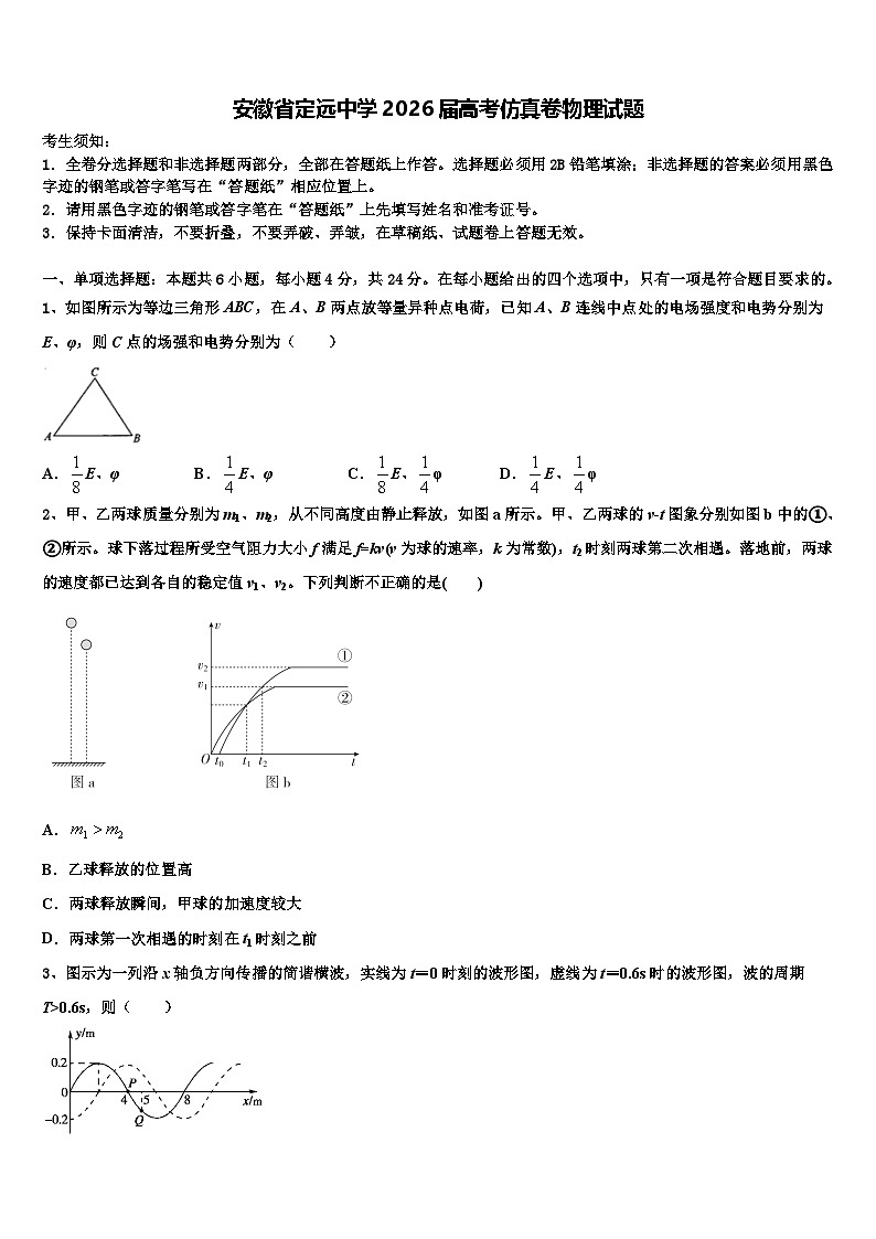 安徽省定远中学2026届高考仿真卷物理试题含解析第1页