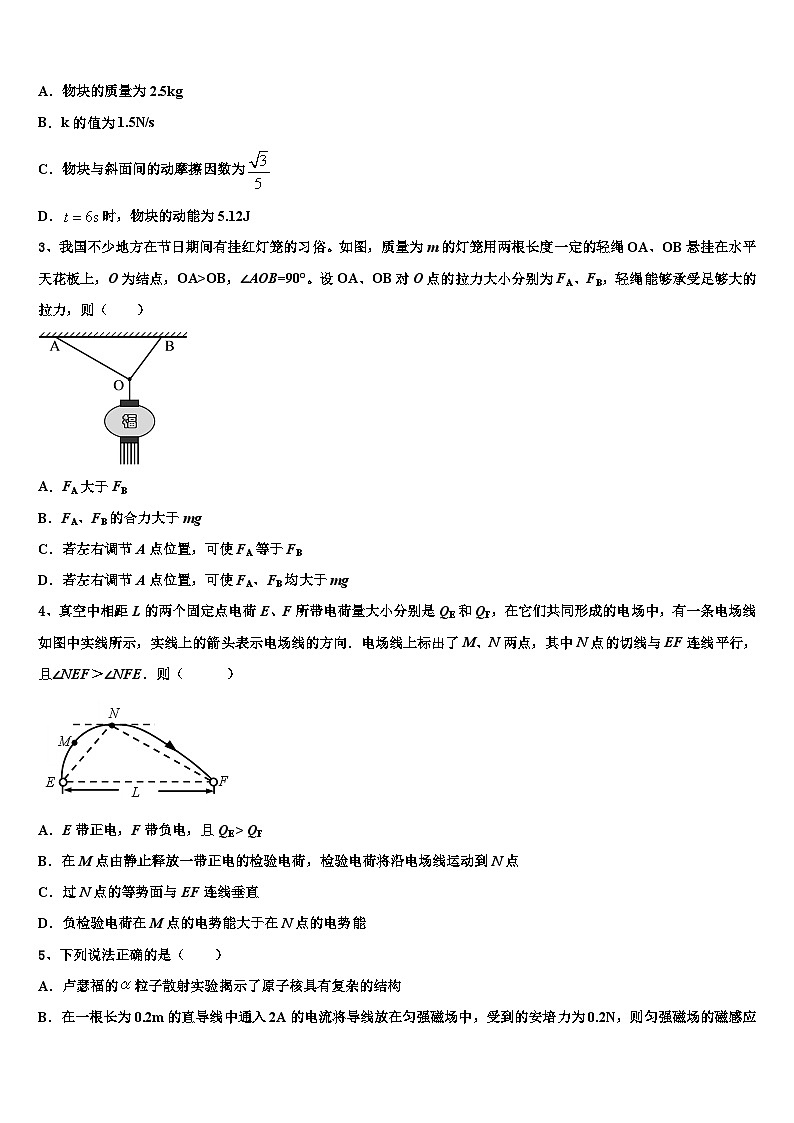 安徽省阜阳市第三中学2026届高考全国统考预测密卷物理试卷含解析第2页