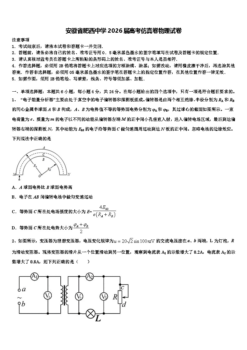 安徽省肥西中学2026届高考仿真卷物理试卷含解析第1页