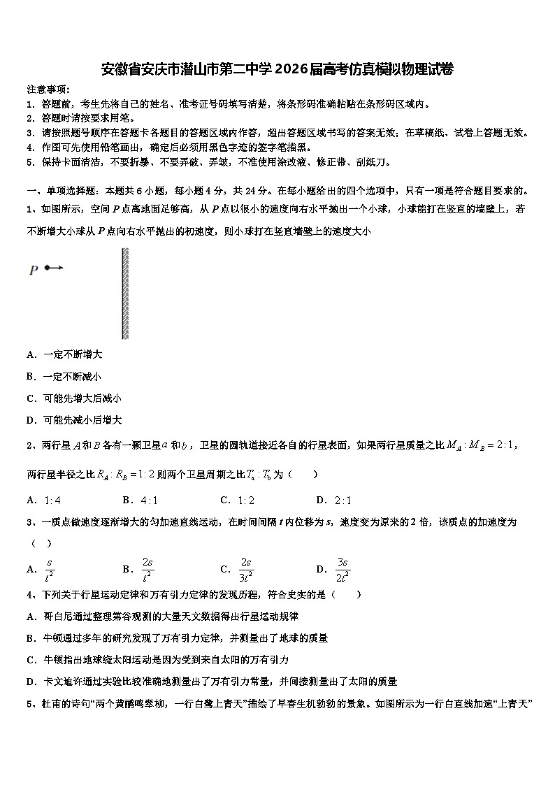 安徽省安庆市潜山市第二中学2026届高考仿真模拟物理试卷含解析第1页