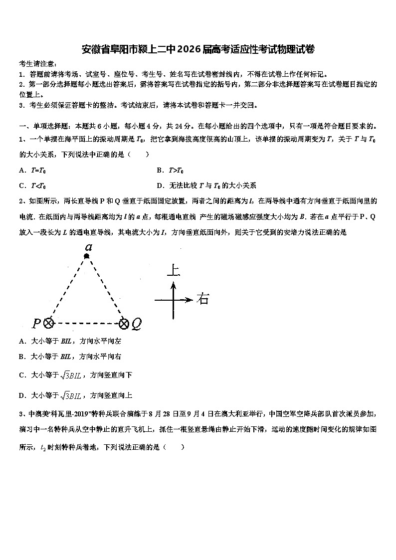 安徽省阜阳市颍上二中2026届高考适应性考试物理试卷含解析第1页