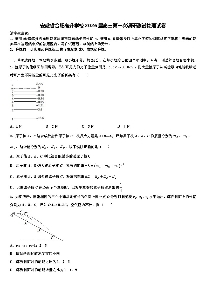 安徽省合肥高升学校2026届高三第一次调研测试物理试卷含解析第1页