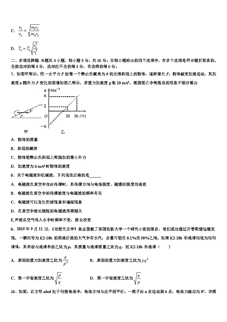 安徽省阜阳一中2026届高三一诊考试物理试卷含解析第3页
