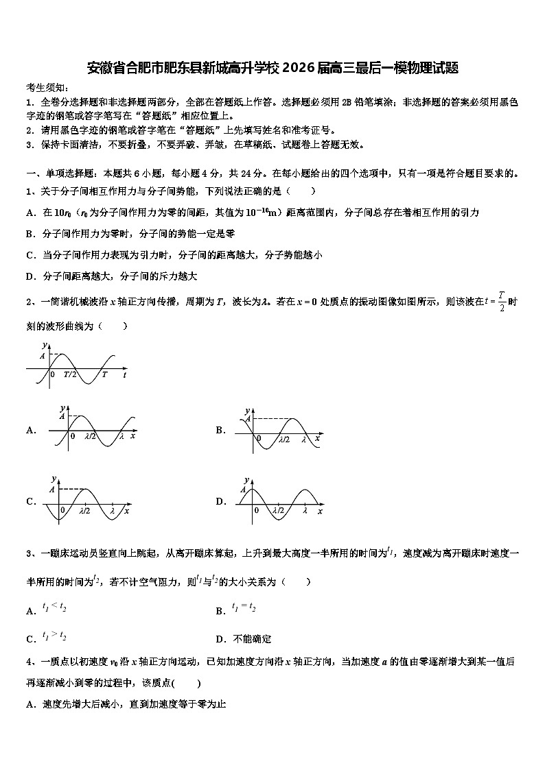 安徽省合肥市肥东县新城高升学校2026届高三最后一模物理试题含解析第1页