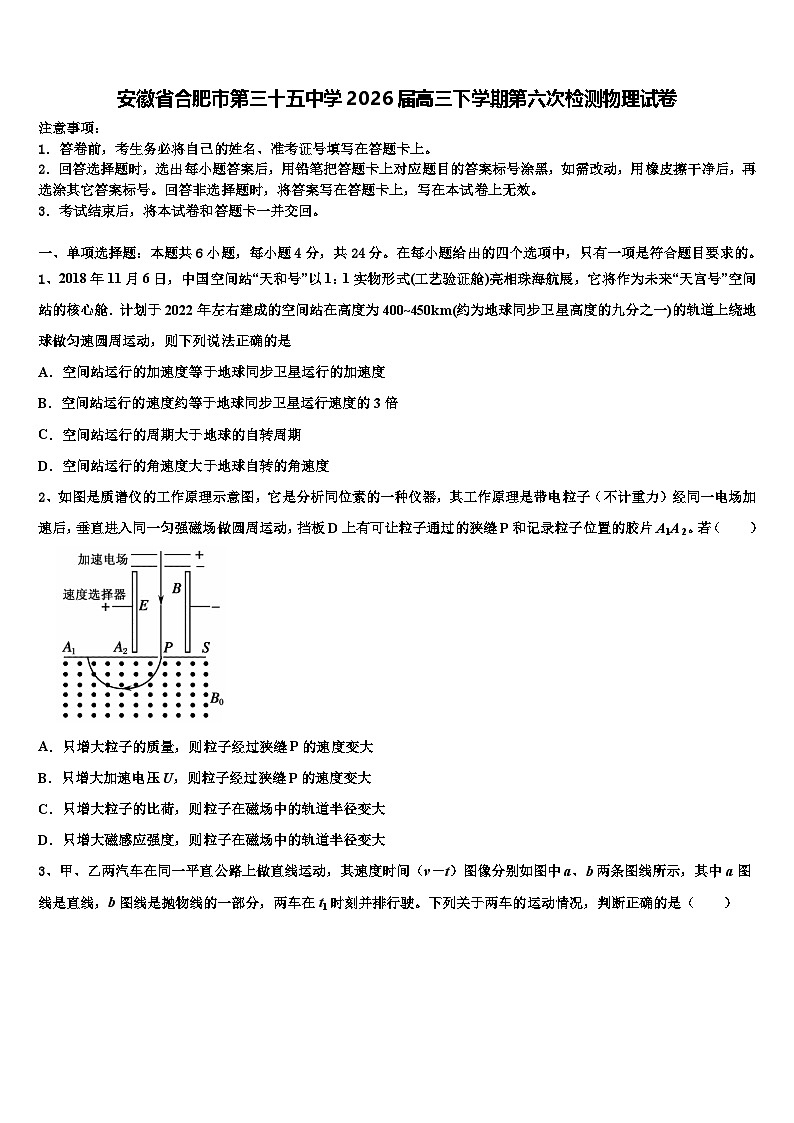 安徽省合肥市第三十五中学2026届高三下学期第六次检测物理试卷含解析第1页
