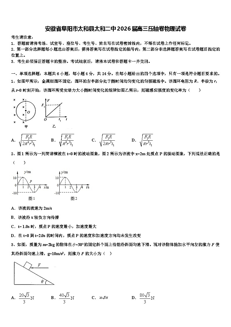 安徽省阜阳市太和县太和二中2026届高三压轴卷物理试卷含解析第1页