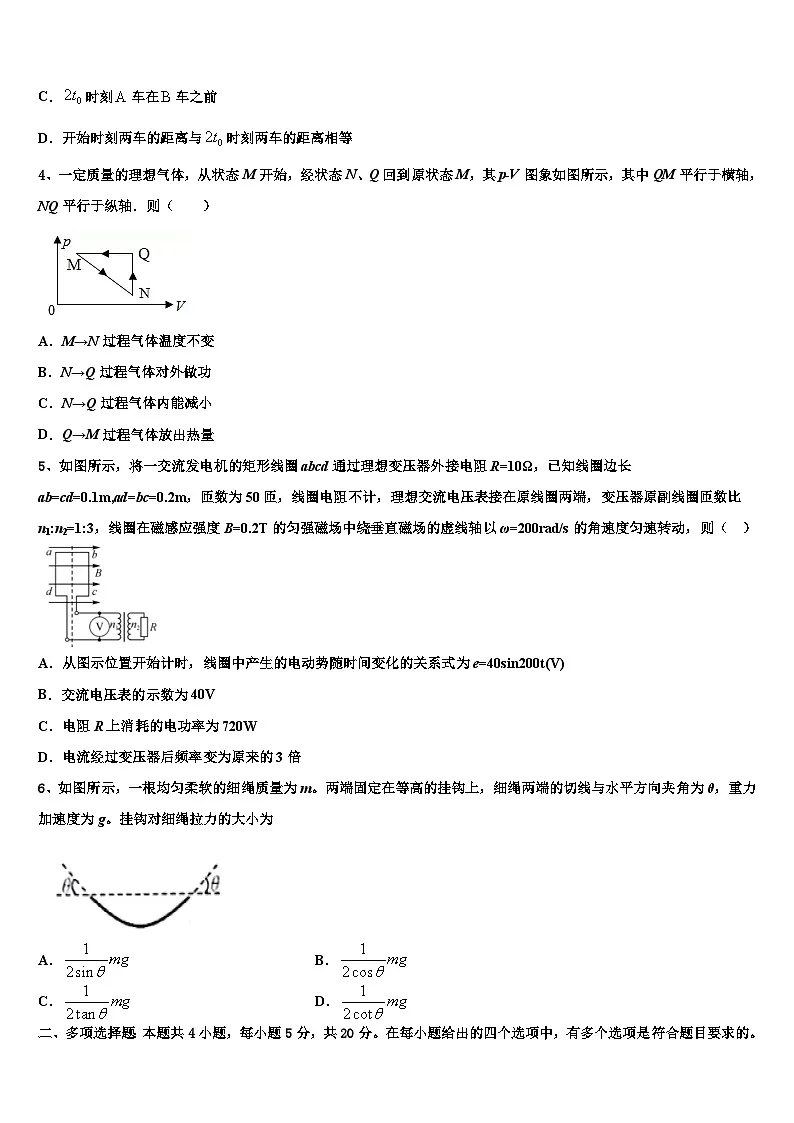 安徽省定远县民族私立中学2026届高三下学期一模考试物理试题含解析第2页