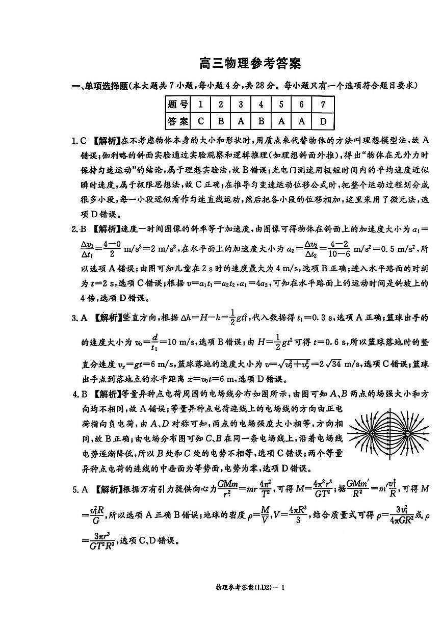 2026届湖南部分学校高三下学期模拟预测物理答案（26LD2）第1页