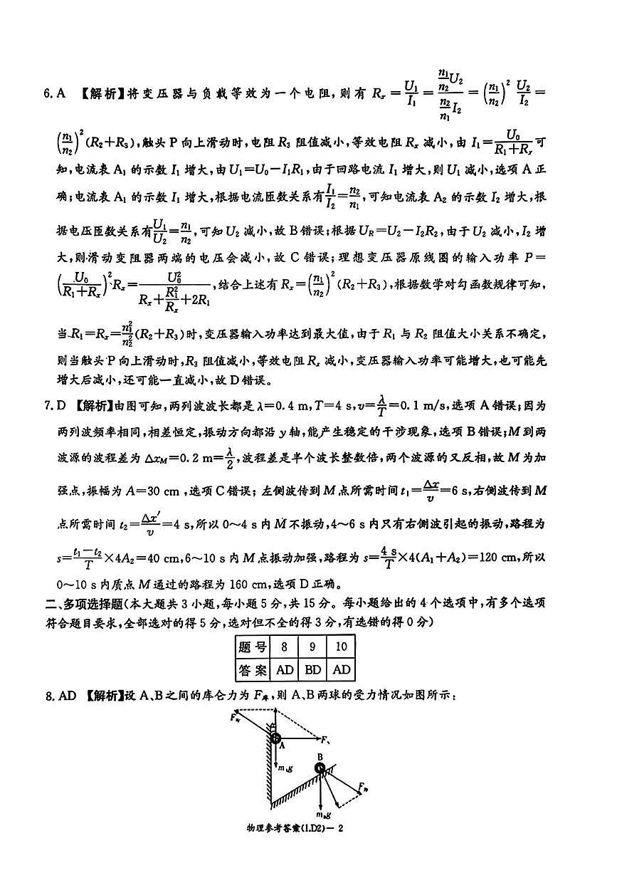 2026届湖南部分学校高三下学期模拟预测物理答案（26LD2）第2页