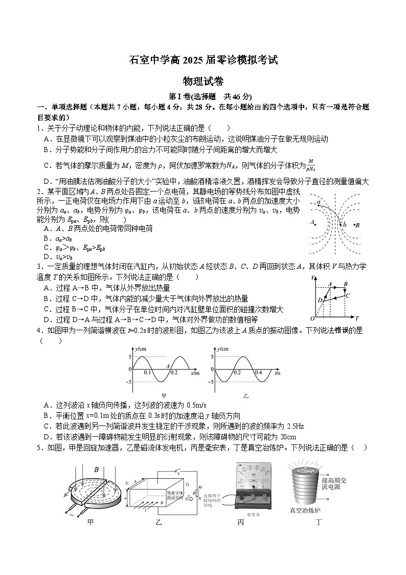 四川省成都市石室中学2023-2024学年高三上学期零诊模拟物理试卷（含答案）第1页