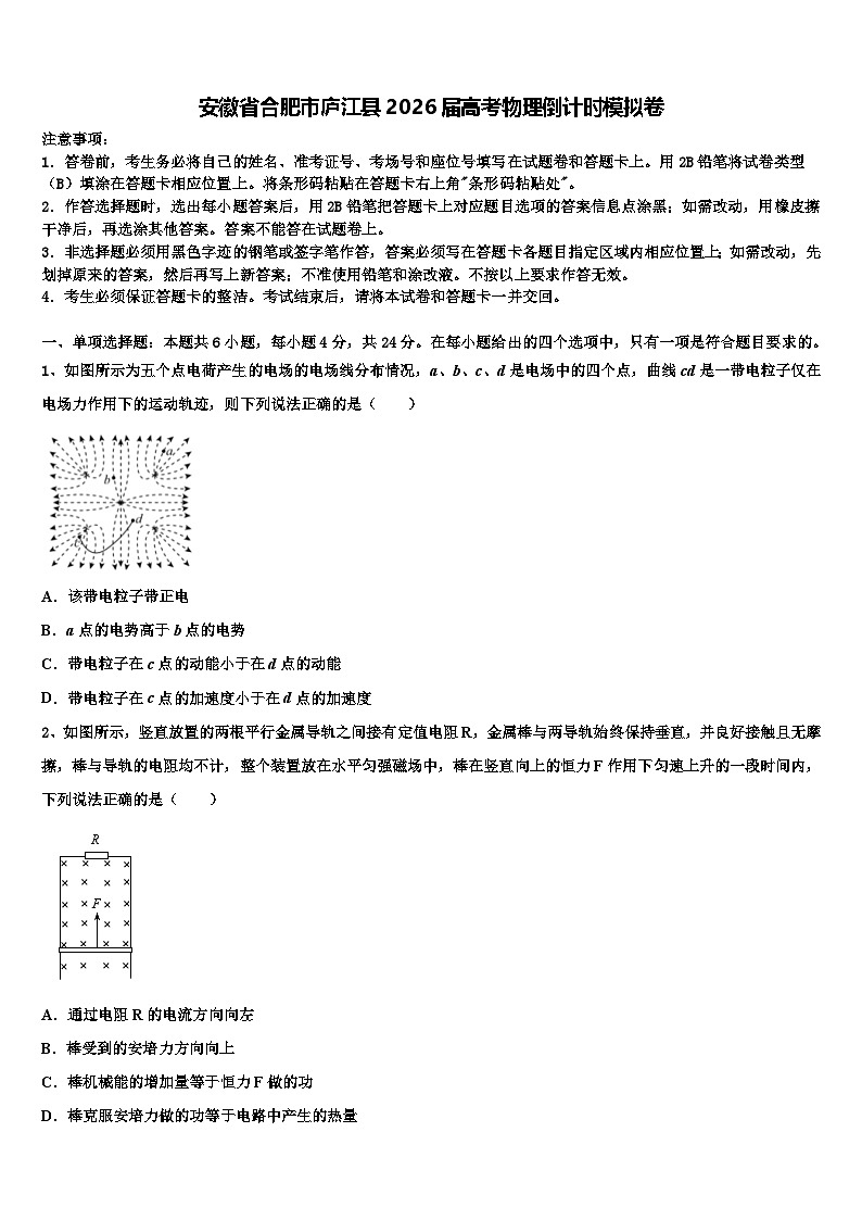 安徽省合肥市庐江县2026届高考物理倒计时模拟卷含解析第1页