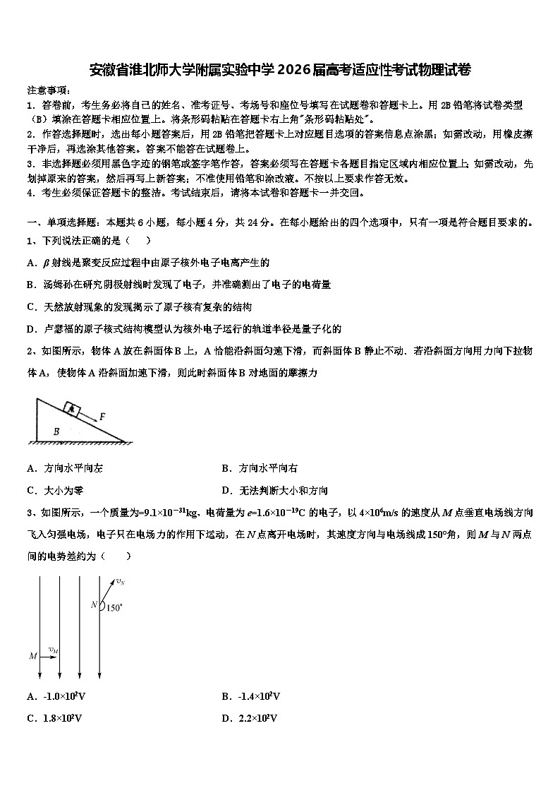 安徽省淮北师大学附属实验中学2026届高考适应性考试物理试卷含解析第1页
